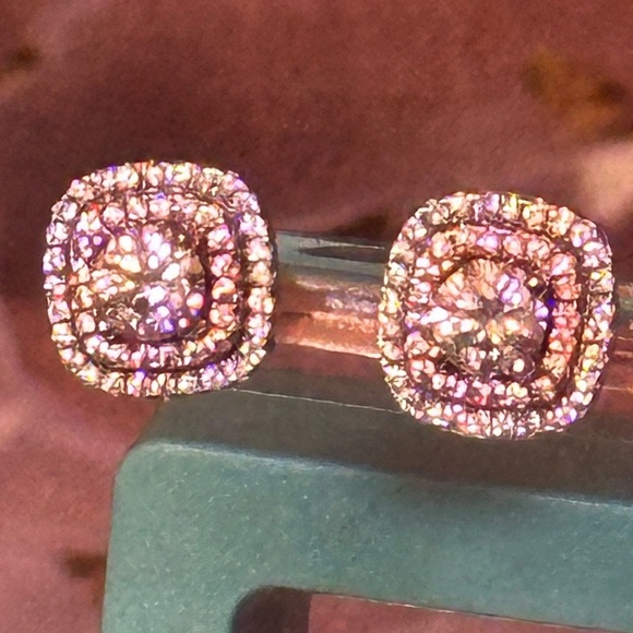 Moissanite One Carat Pink and White Square Studs in Sterling Silver S925 GRACert - Picture 6 of 11